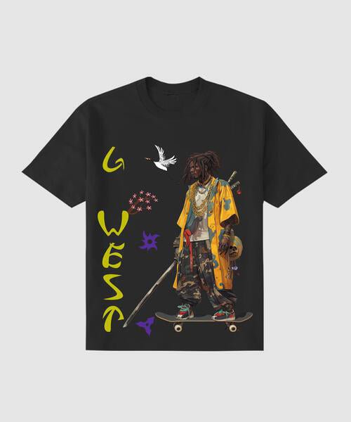 BLACK SAMURAI FRONT GRAPHIC T SHIRT : GWPBAST5056 - 3 COLORS - G West