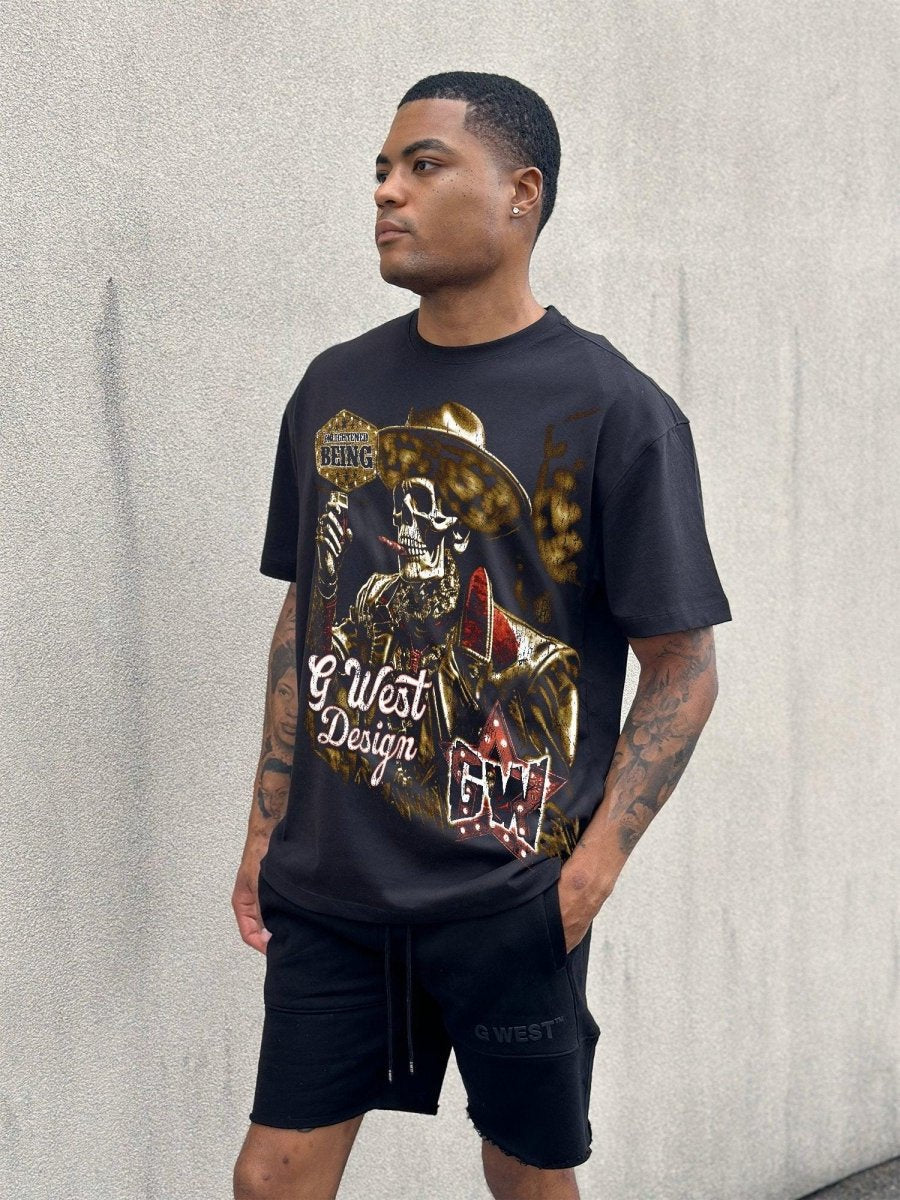 G West Being Enlightened Acid Wash Premium Tee Front And Back Print - G West