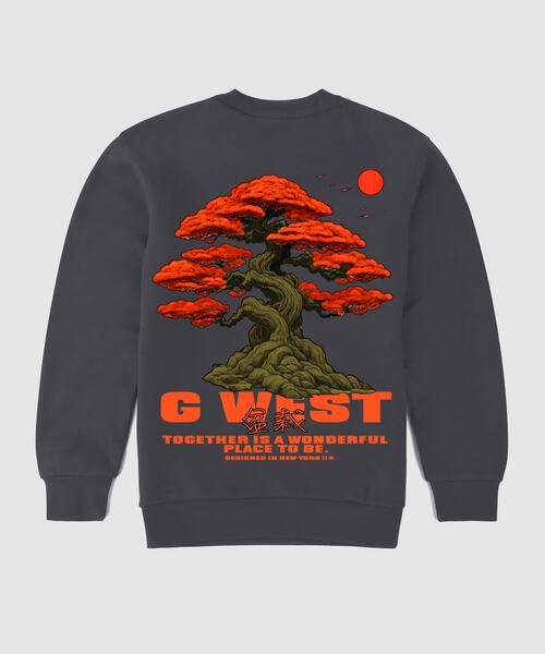 G West Bonsai Graphite Fleece Crewneck With Invisible Zippers : GWPCRWL9031 - 1 COLORS - G West