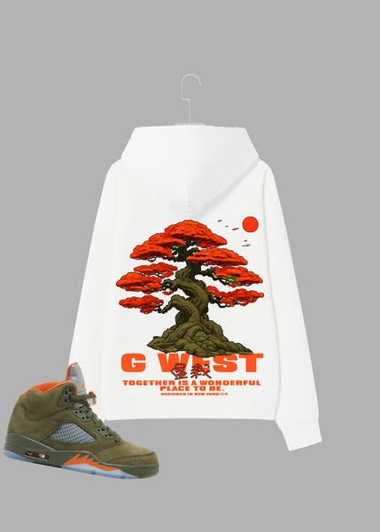 G WEST BONSAI TREE HOODIE - WHITE/ORANGE/GREEN/BLACK LOGO : GWHLD9031 - 3 COLORS - G West