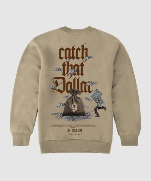 G West Catch The Dolla Fleece Crewneck With Invisible Zippers - Gwpcrwl9016 - 1 Colors - G West