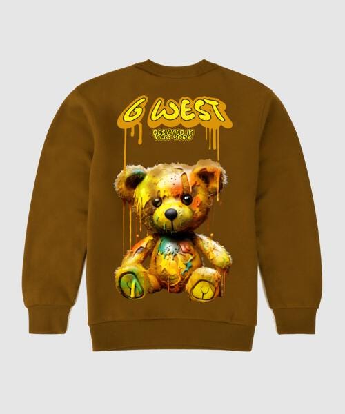 G West Drip Bear Fleece Crewneck With Invisible Zippers - Gwpcrwl9007 - 3 Colors - G West