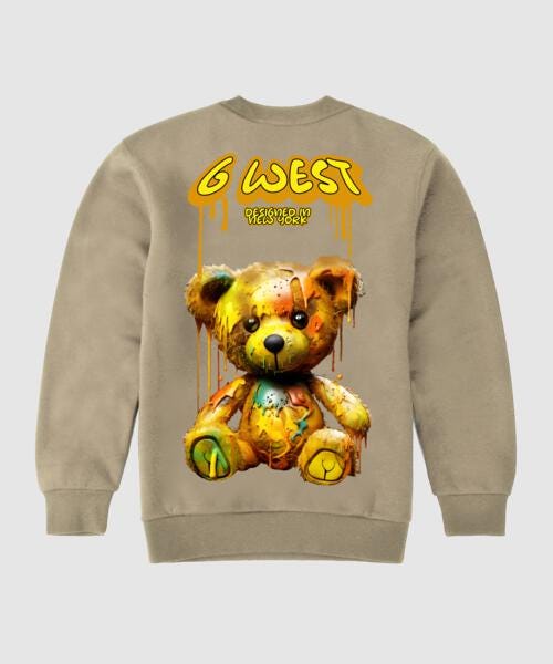 G West Drip Bear Fleece Crewneck With Invisible Zippers - Gwpcrwl9007 - 3 Colors - G West