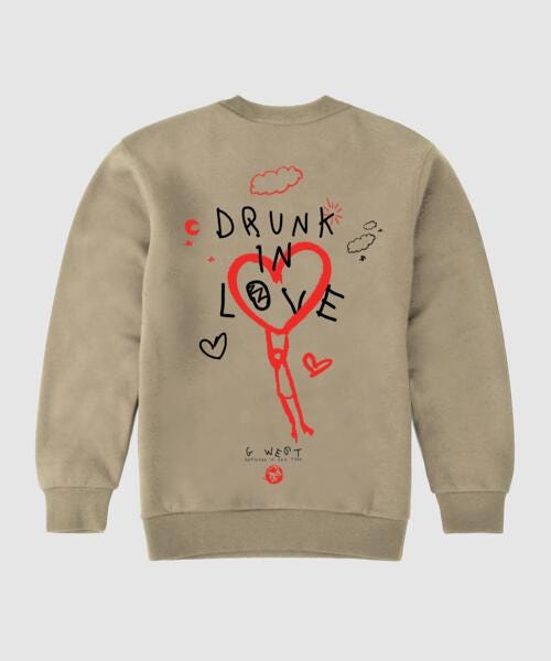 G West Drunk In Love Fleece Crewneck With Invisible Zippers - Gwpcrwl5024 - 2 Colors - G West