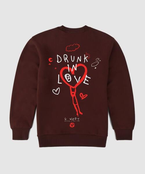 G West Drunk In Love Fleece Crewneck With Invisible Zippers - Gwpcrwl5024 - 2 Colors - G West