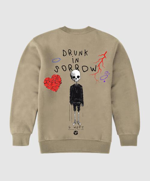 G West Drunk on Sorrow Fleece Crewneck With Invisible Zippers - GWPCRWL5025 - 2 COLORS - G West