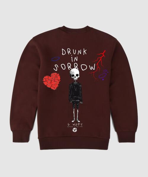 G West Drunk On Sorrow Fleece Crewneck With Invisible Zippers - Gwpcrwl5025 - 2 Colors - G West