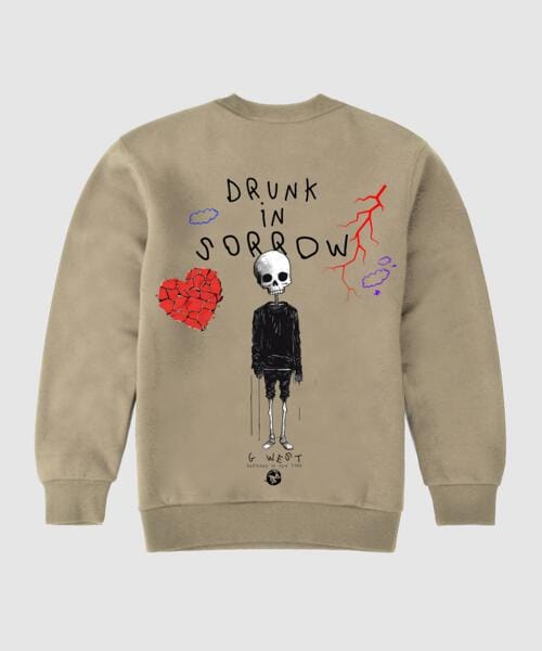 G West Drunk On Sorrow Fleece Crewneck With Invisible Zippers - Gwpcrwl5025 - 2 Colors - G West