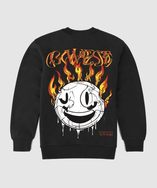 G West Fire Smile Fleece Crewneck With Invisible Zippers - Gwpcrwl9012 - 3 Colors - G West