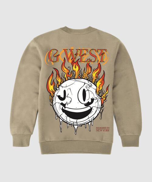 G West Fire Smile Fleece Crewneck With Invisible Zippers - Gwpcrwl9012 - 3 Colors - G West