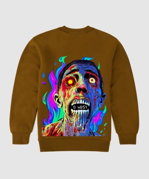 G West Flaming Zombie Crew Neck Hoodie With Zipper - Gwpcrwl9001 - 1 Colors - G West