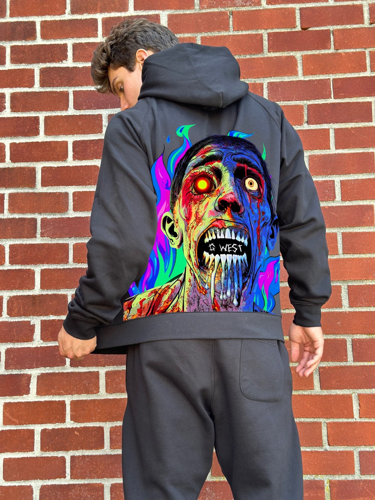 G WEST FLAMING ZOMBIE HEAVY PREMIUM HOODIE - 6 COLORS - G West