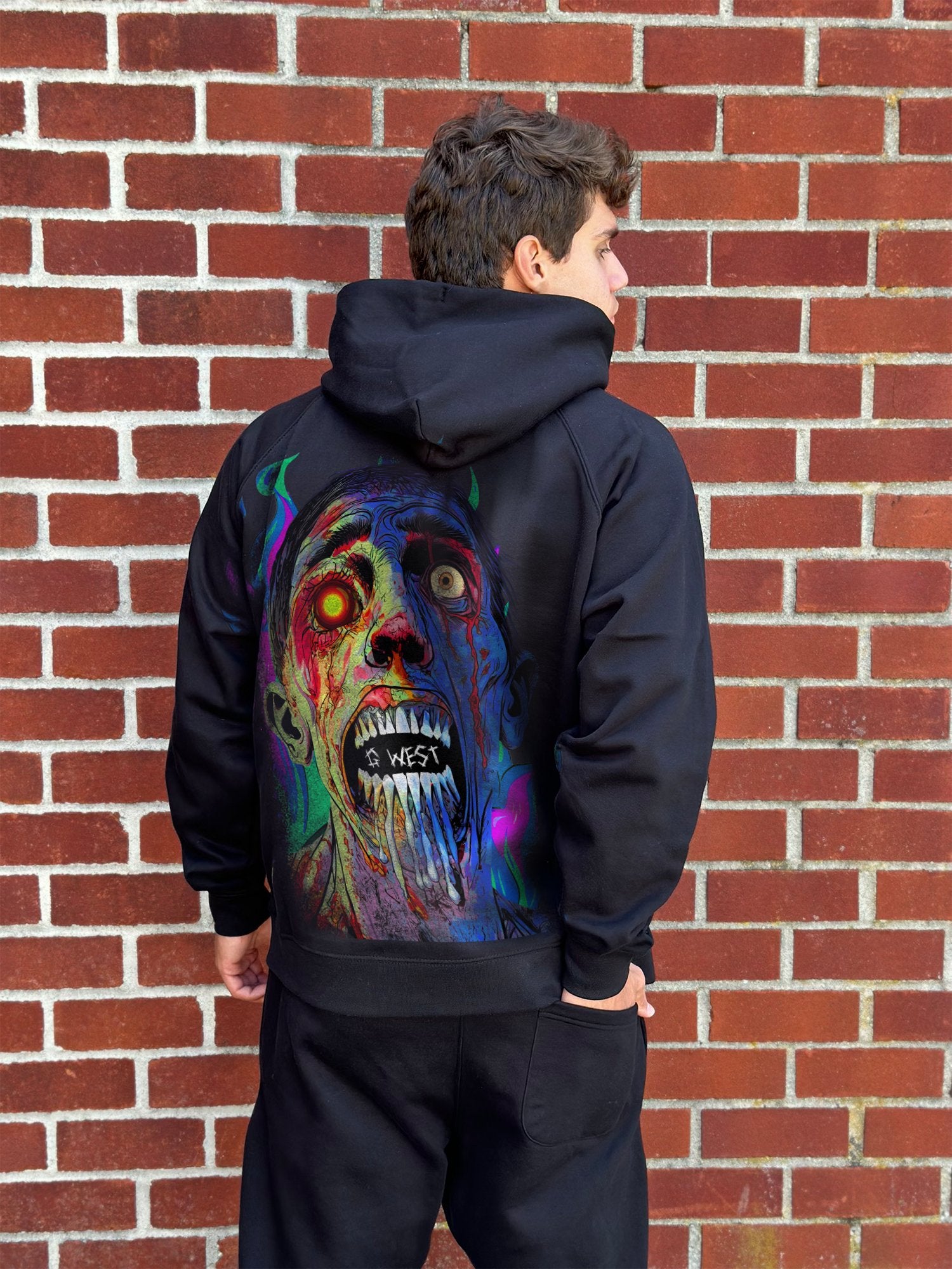 G WEST FLAMING ZOMBIE HOODIE MENS STYLE : GWHLHD9001 - 4 COLORS - G West