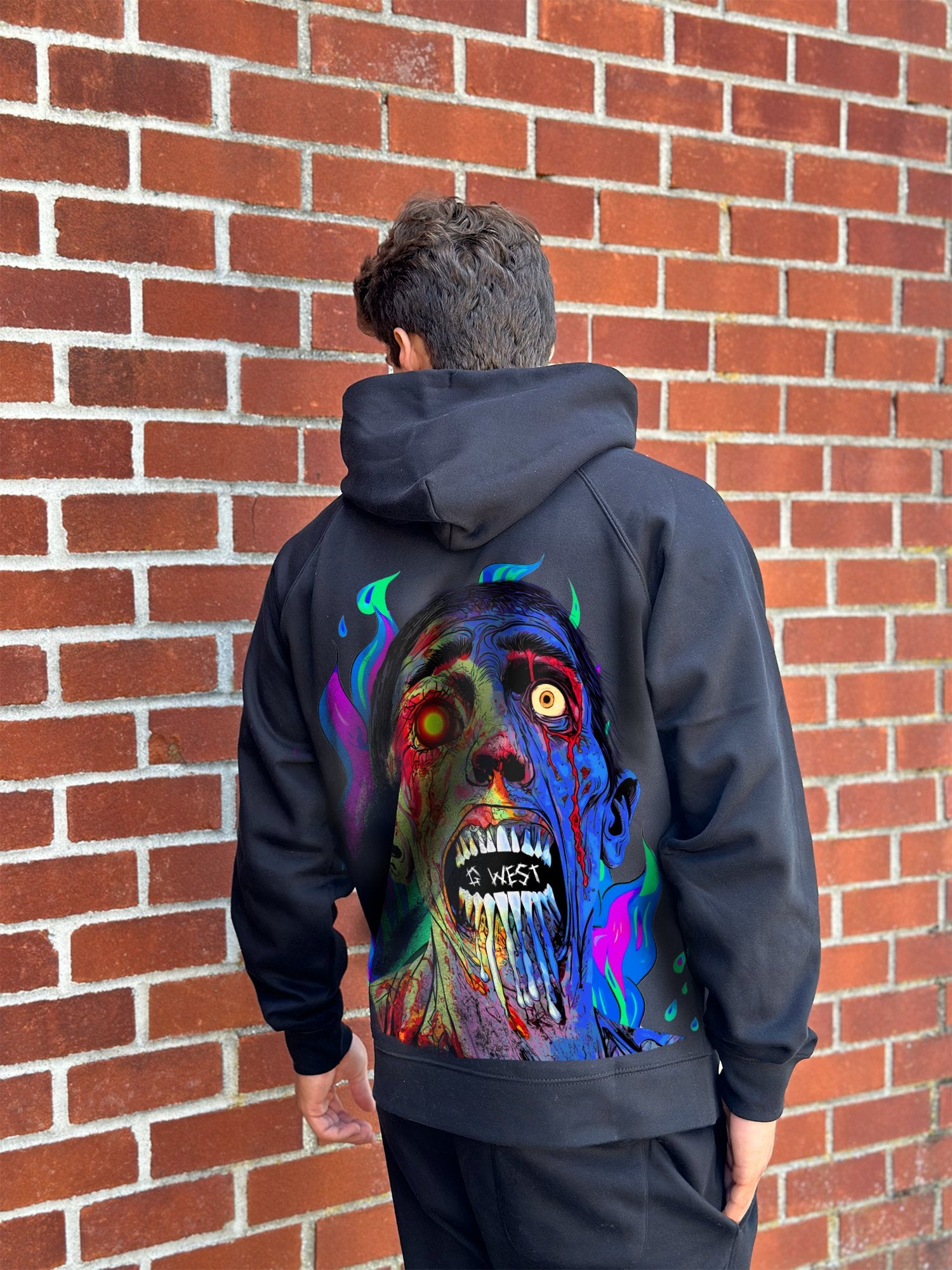 G WEST FLAMING ZOMBIE HOODIE MENS STYLE : GWHLHD9001 - 4 COLORS - G West