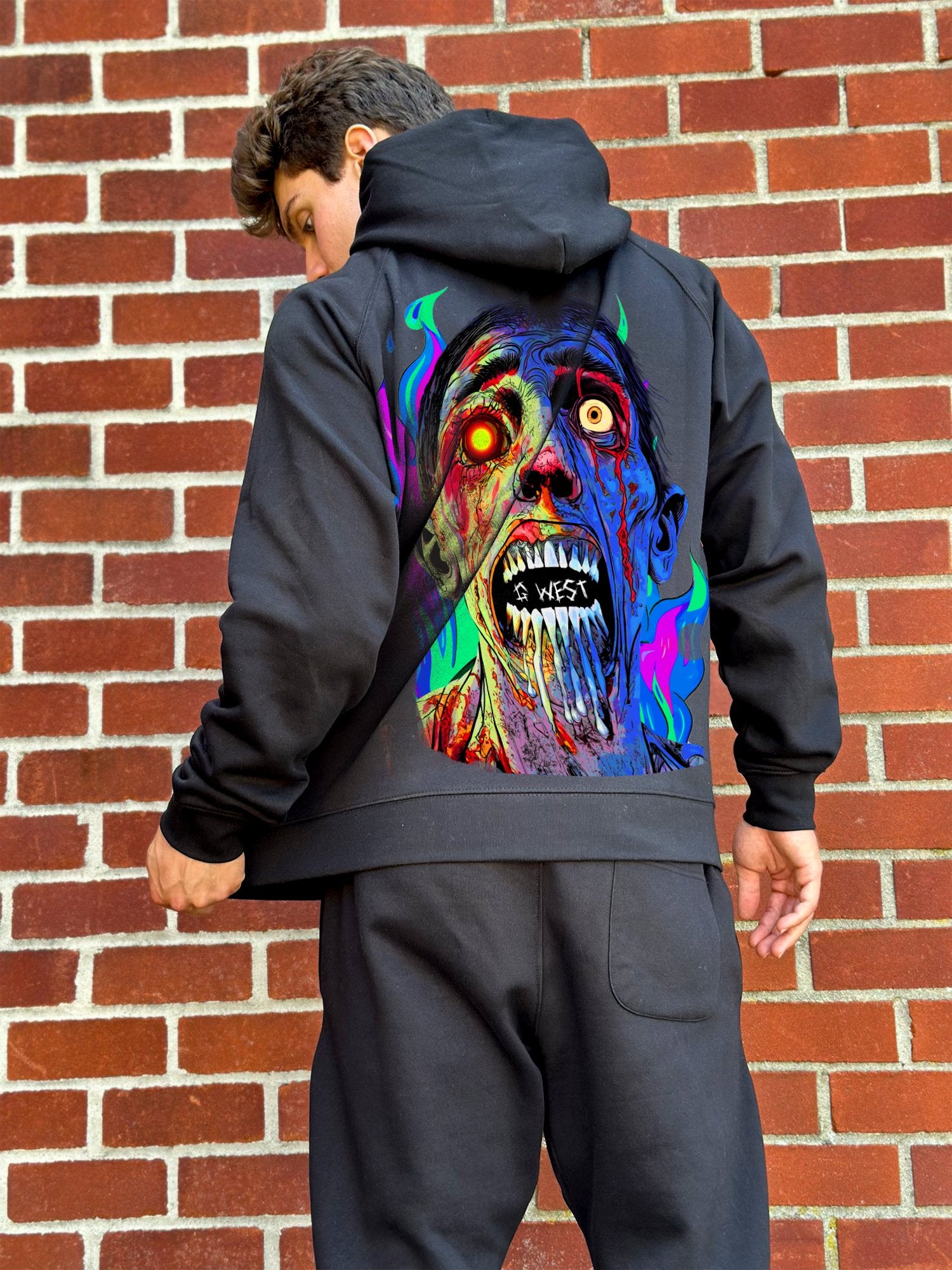 G WEST FLAMING ZOMBIE HOODIE MENS STYLE : GWHLHD9001 - 4 COLORS - G West