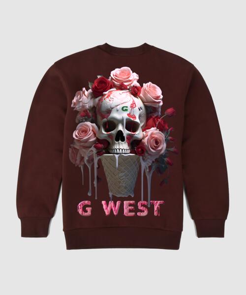 G West Ice Cream Skull Fleece Crewneck With Invisible Zippers - GWPCRWL5006 - 3 COLORS - G West