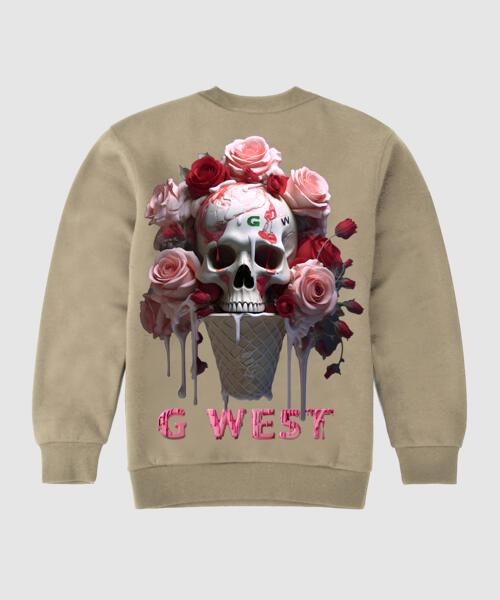 G West Ice Cream Skull Fleece Crewneck With Invisible Zippers - Gwpcrwl5006 - 3 Colors - G West