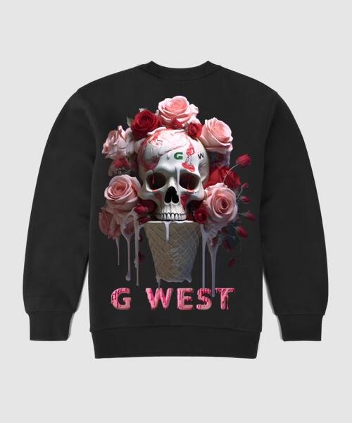 G West Ice Cream Skull Fleece Crewneck With Invisible Zippers - Gwpcrwl5006 - 3 Colors - G West