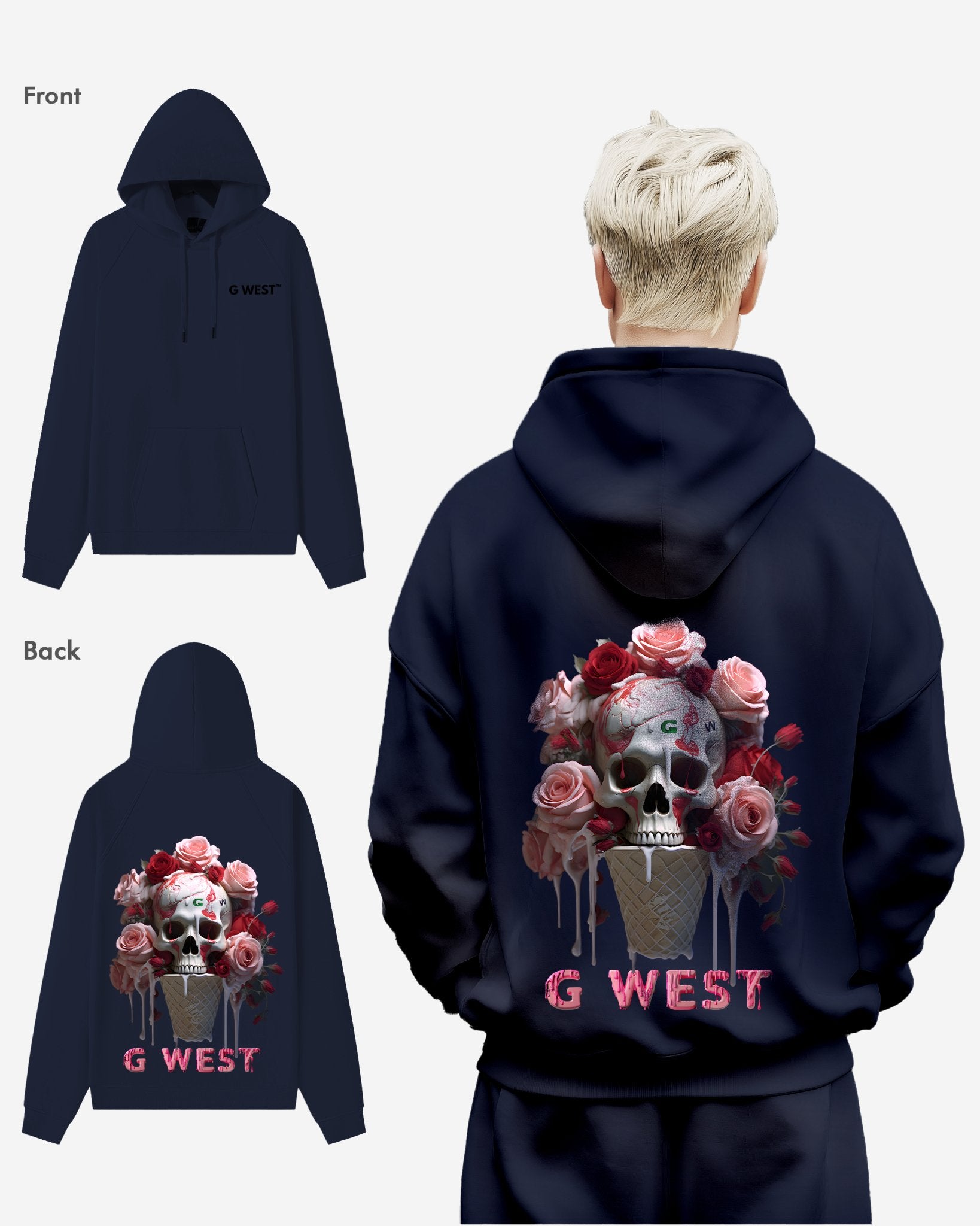 G WEST ICE CREAM SKULL HEAVY PREMIUM OVERSIZED HOODIE - G West