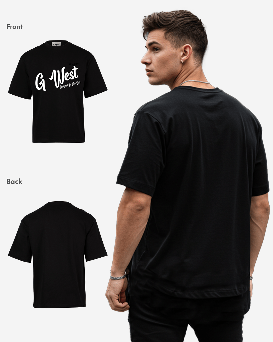 G West Oversized Cursive Logo Black Tee - G West