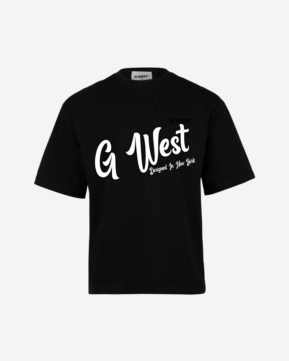 G West Oversized Cursive Logo Black Tee - G West