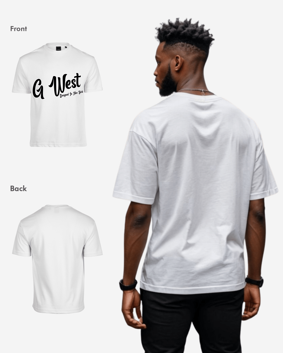 G West Oversized Cursive Logo Black Tee - G West