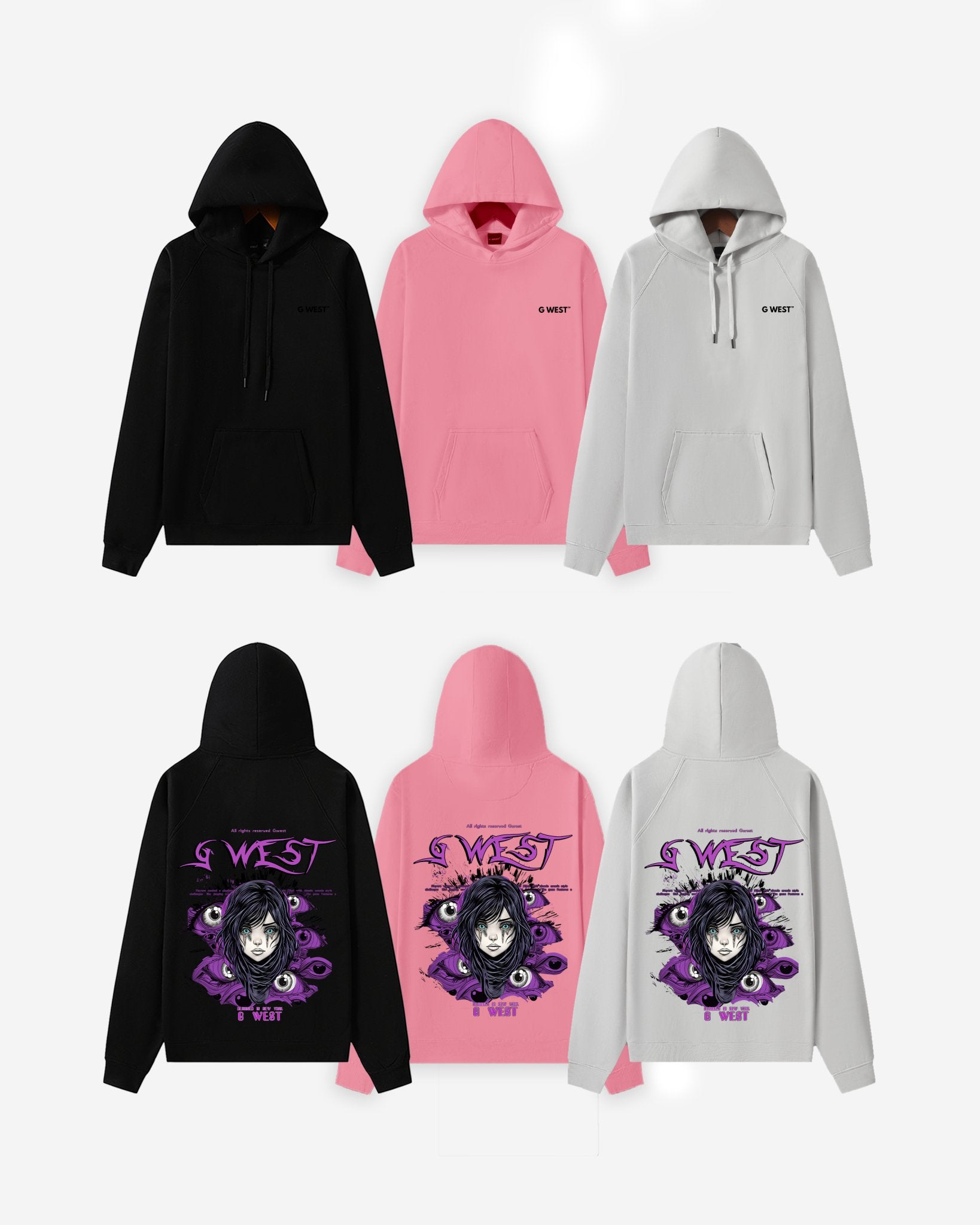 G WEST PURPLE EYE BLACK OVERSIZE HOODIE - G West