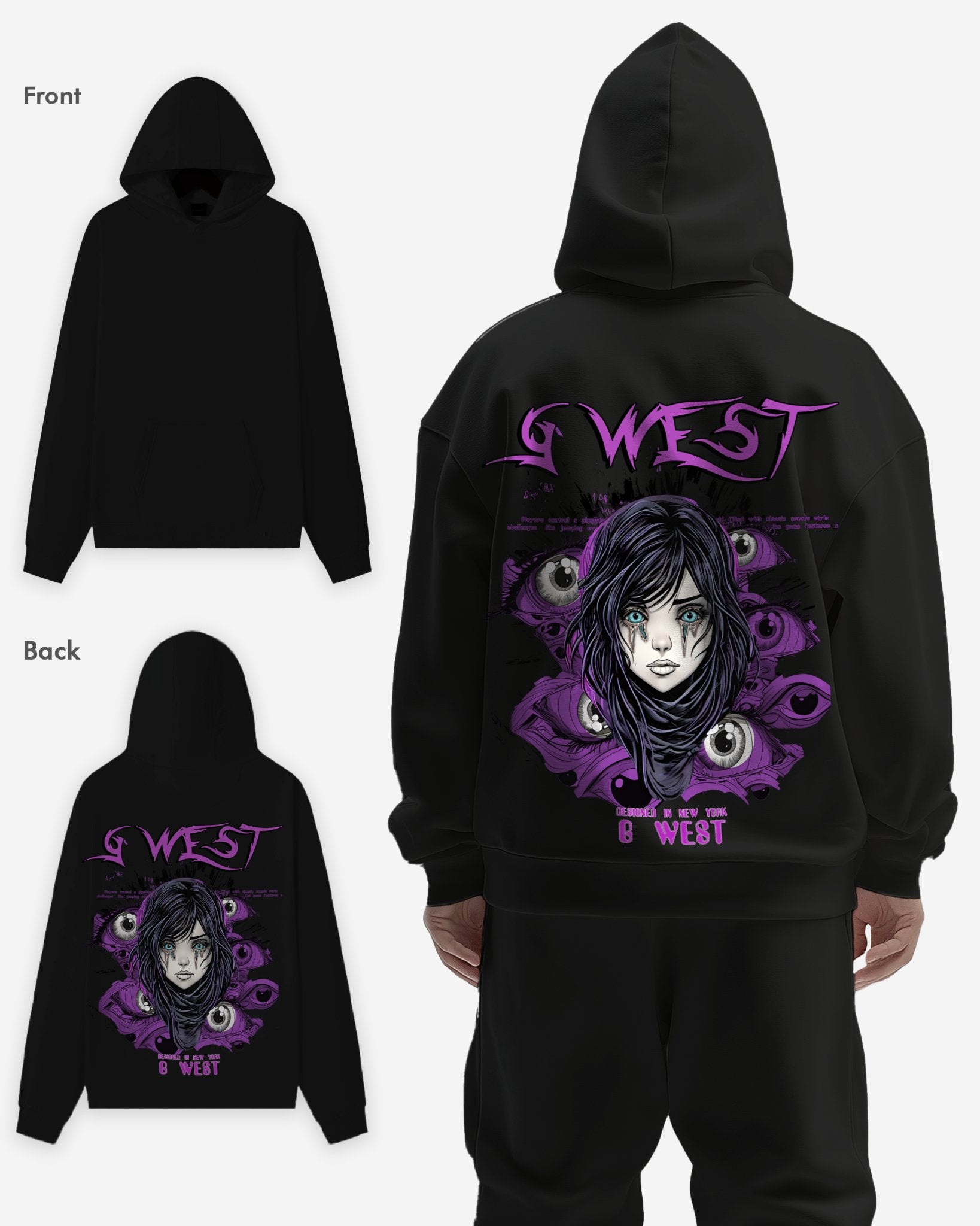 G WEST PURPLE EYE BLACK OVERSIZE HOODIE - G West