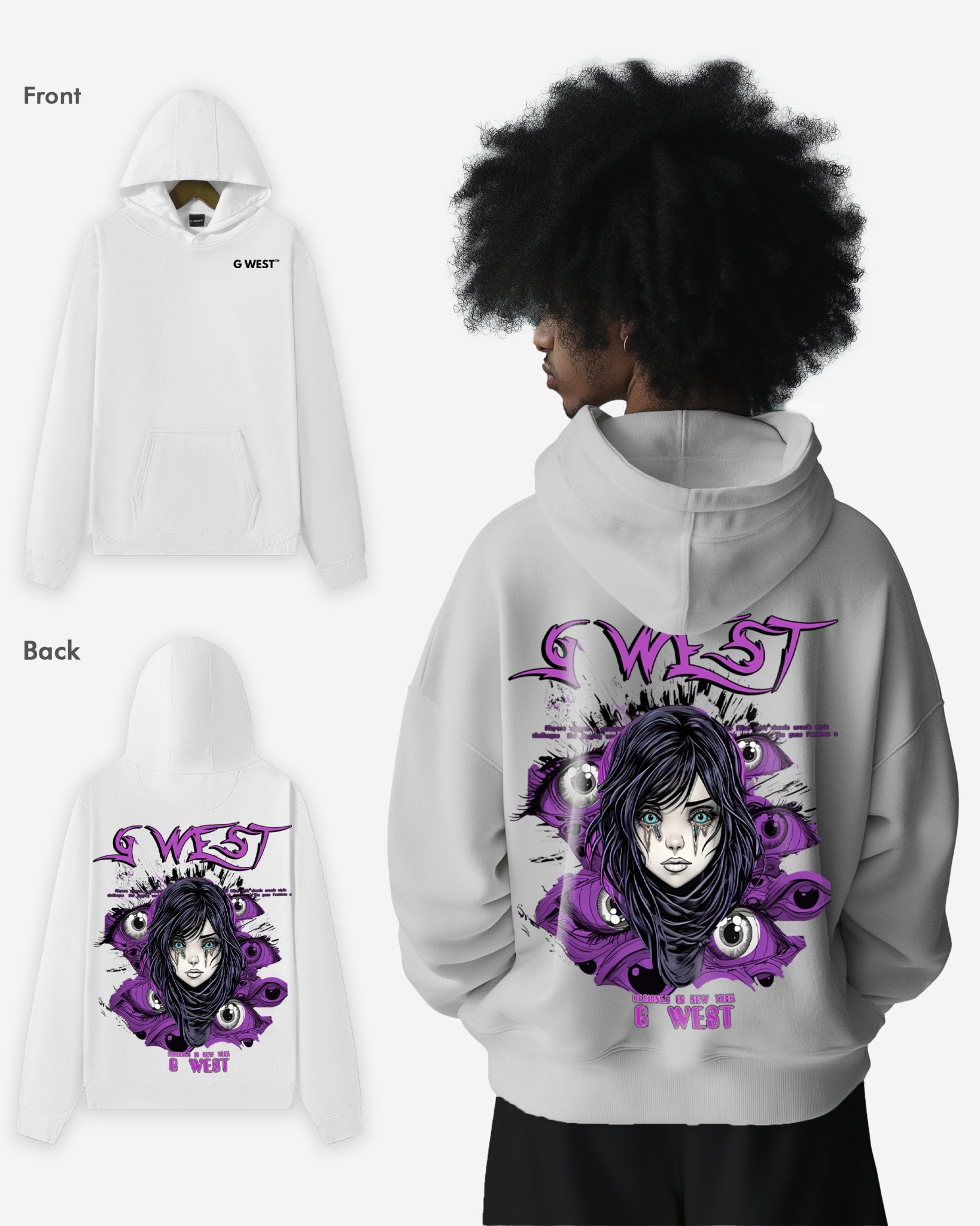 G WEST PURPLE EYE BLACK OVERSIZE HOODIE - G West