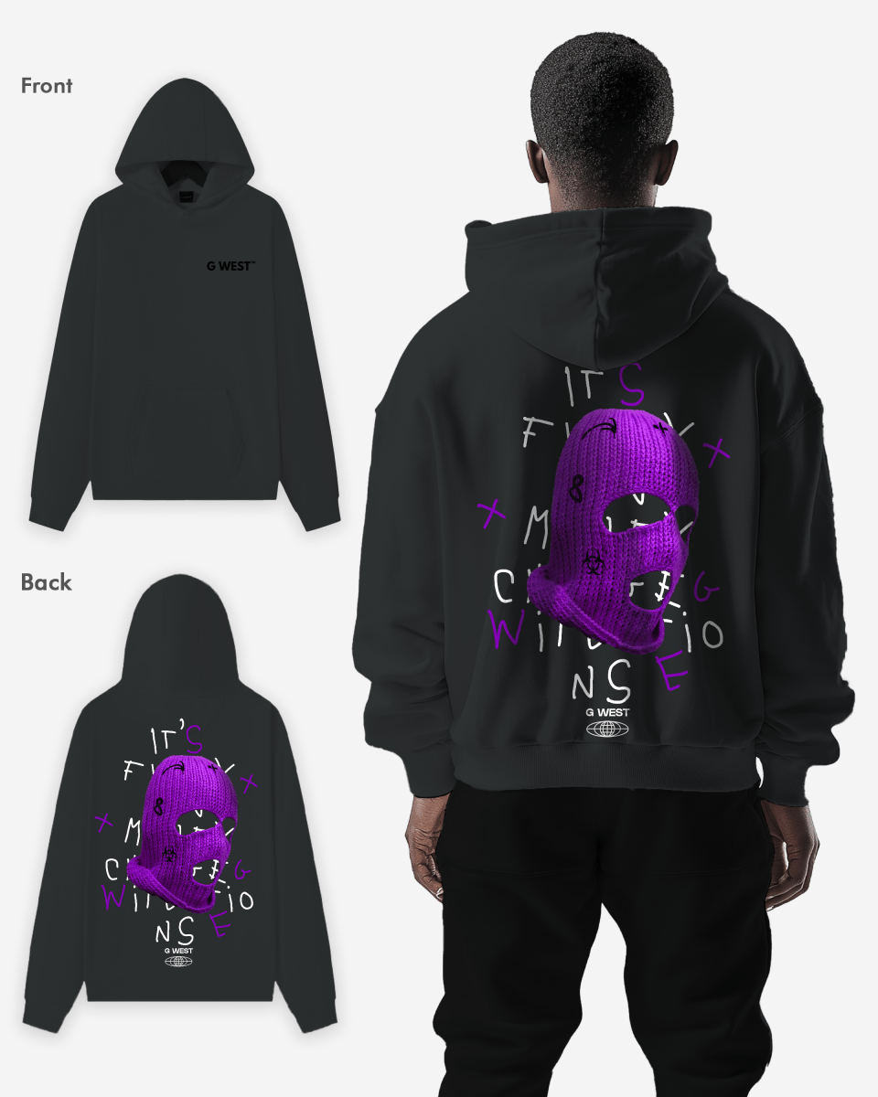 G West Purple Ski Mask Heavy Premium Oversized Hoodie - G West