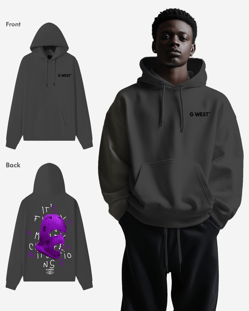 G West Purple Ski Mask Heavy Premium Oversized Hoodie - G West