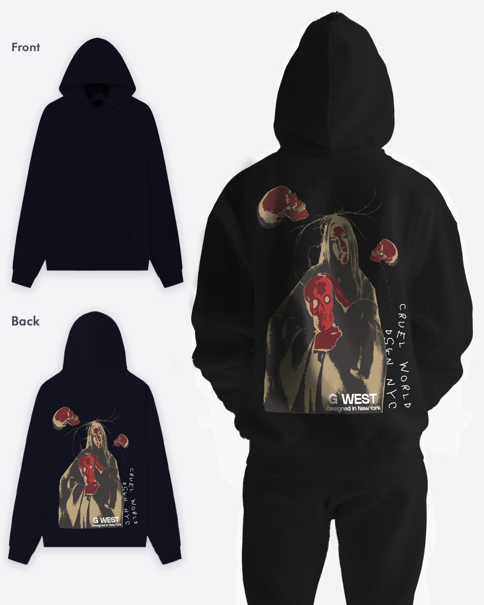 G WEST RED SKULL HEAVY PREMIUM OVERSIZED HOODIE - G West