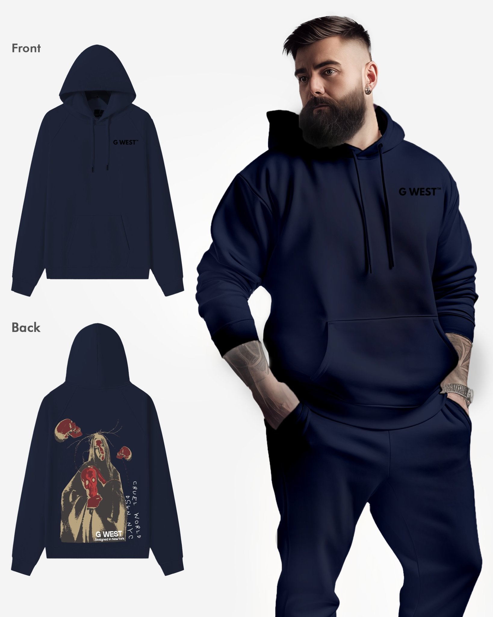 G WEST RED SKULL HEAVY PREMIUM OVERSIZED HOODIE - G West