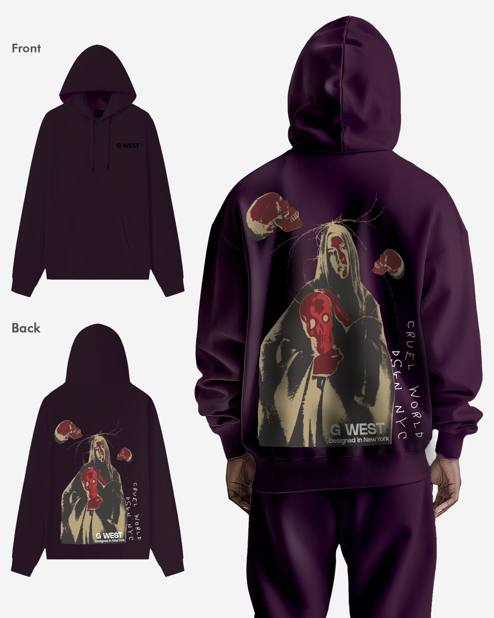 G WEST RED SKULL HEAVY PREMIUM OVERSIZED HOODIE - G West