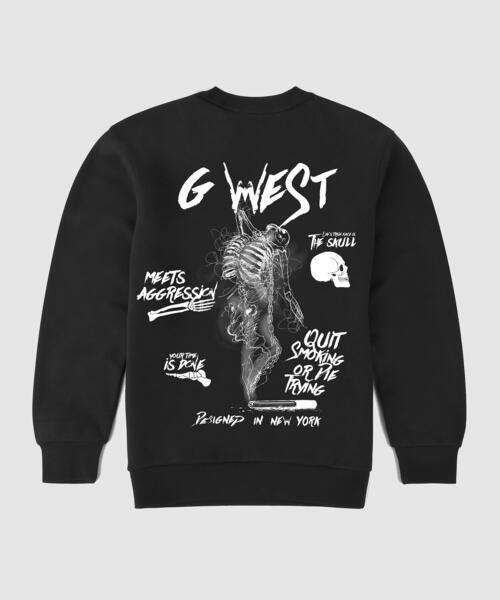 G West Smoke Skeleton Fleece Crewneck With Invisible Zippers - Gwpcrwl9014 - 2 Colors - G West