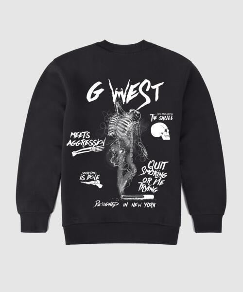 G West Smoke Skeleton Fleece Crewneck With Invisible Zippers - Gwpcrwl9014 - 2 Colors - G West