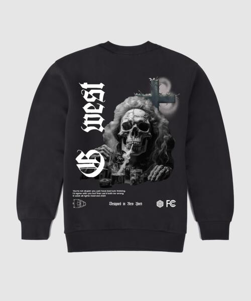 G West Smoke Skull Fleece Crewneck With Invisible Zippers - GWPCRWL9017 - 2 COLORS - G West