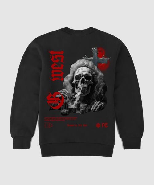 G West Smoke Skull Fleece Crewneck With Invisible Zippers - Gwpcrwl9017 - 2 Colors - G West