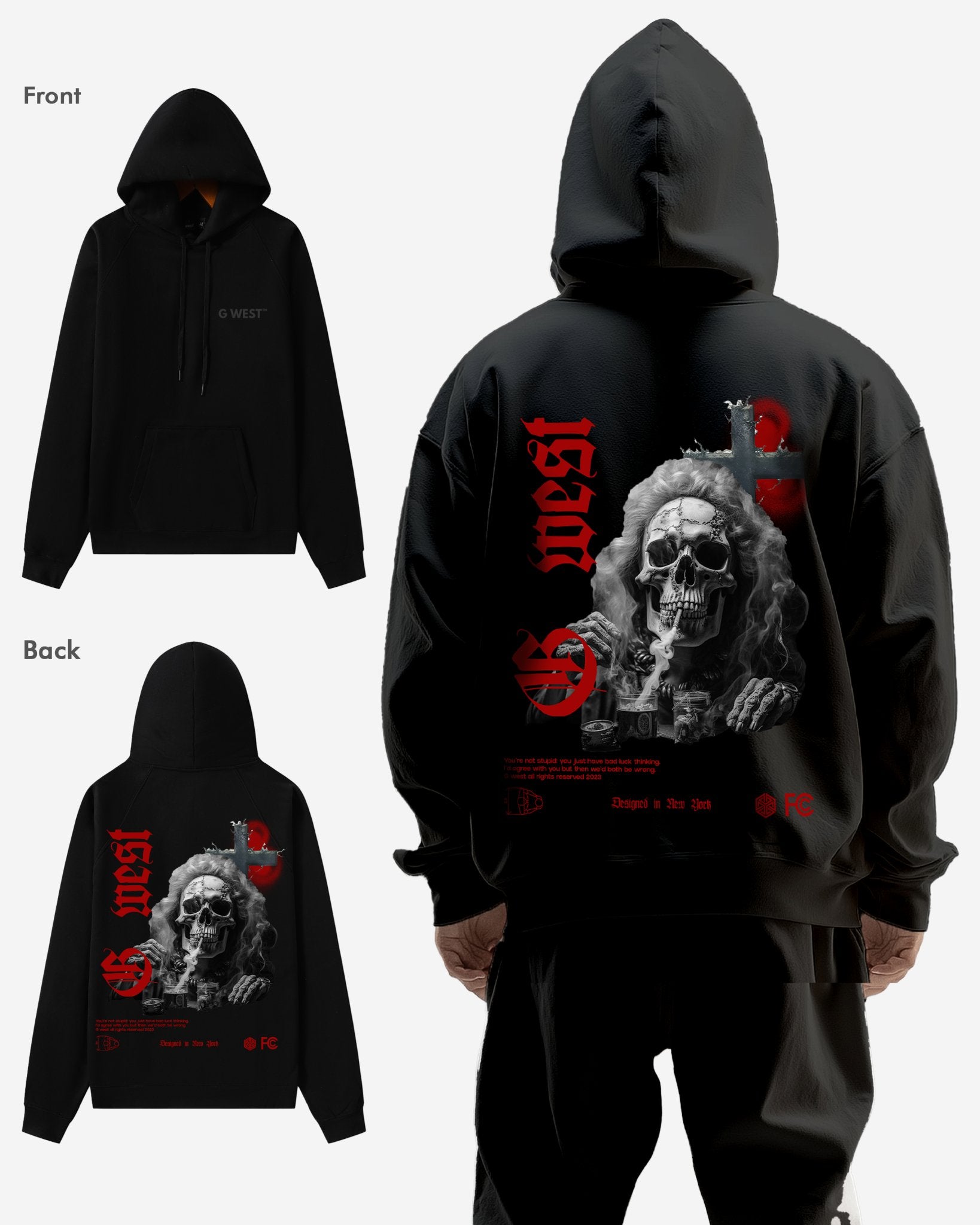 G WEST SMOKE SKULL HEAVY PREMIUM HOODIE - 6 COLORS - G West