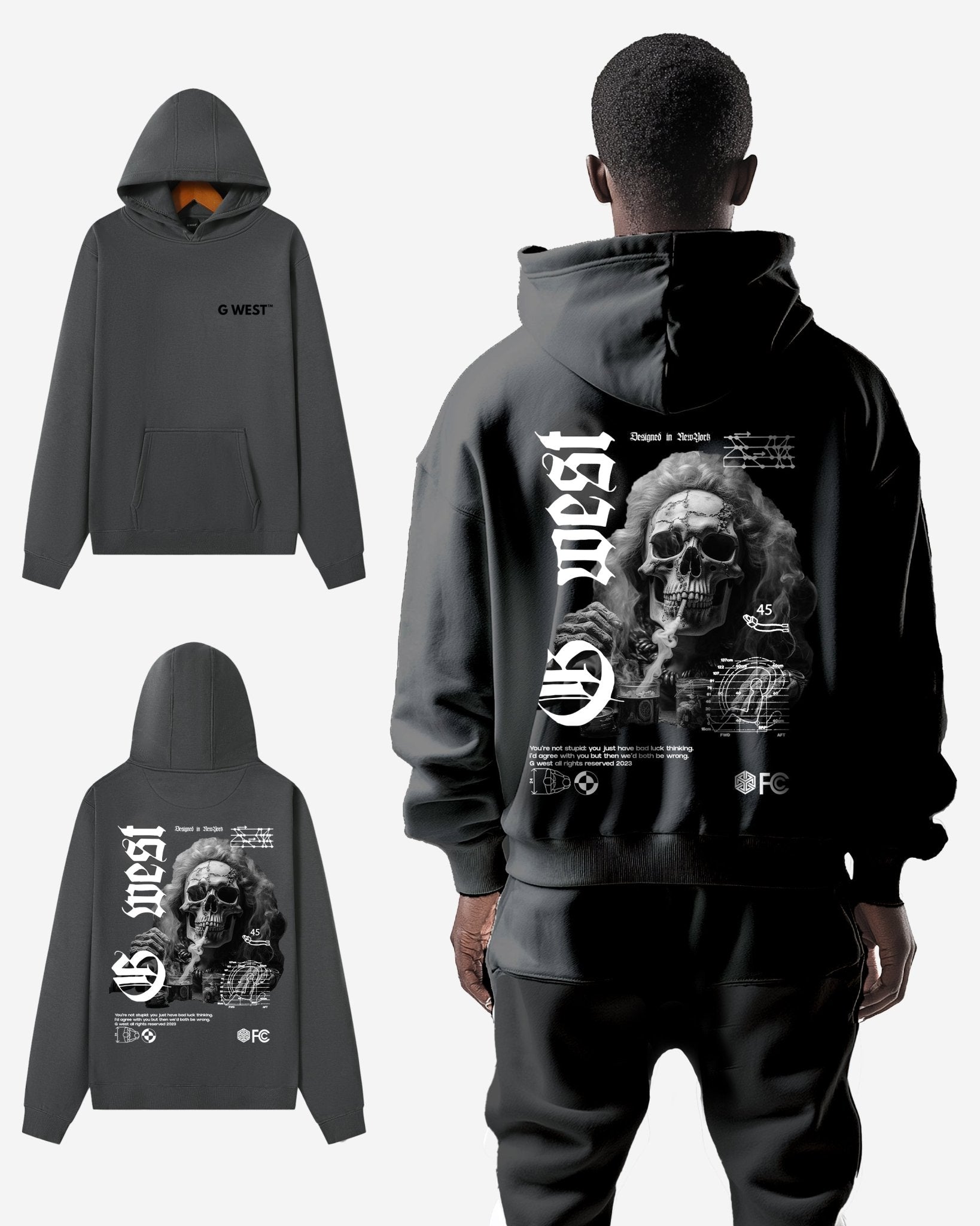 G WEST SMOKE SKULL HEAVY PREMIUM HOODIE - 6 COLORS - G West