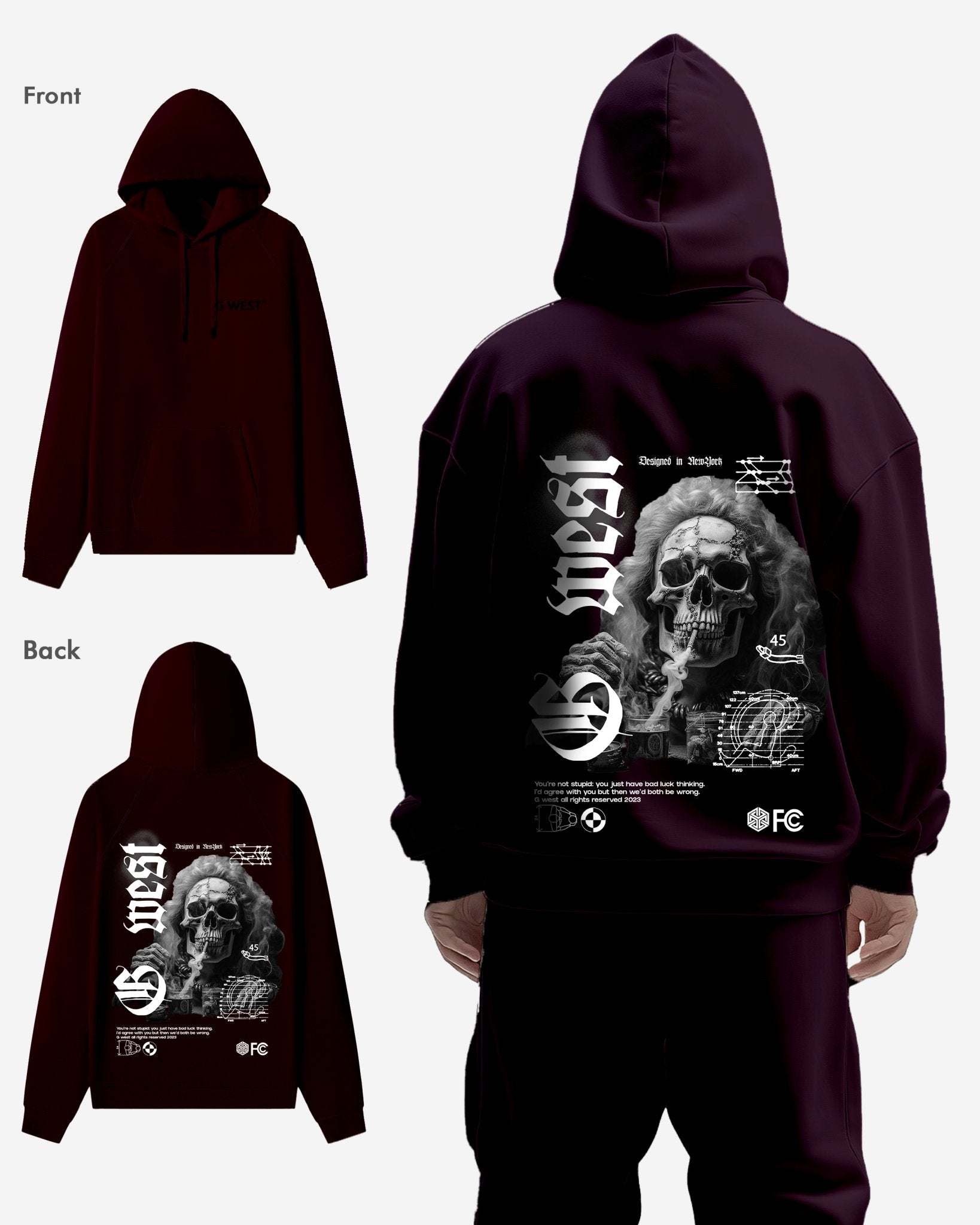 G WEST SMOKE SKULL HEAVY PREMIUM HOODIE - 6 COLORS - G West