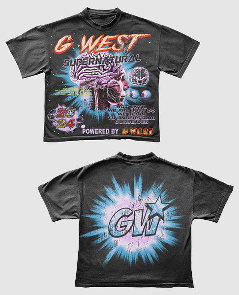 G West Supernatural Acid Wash Premium Tee Front And Back Print - G West