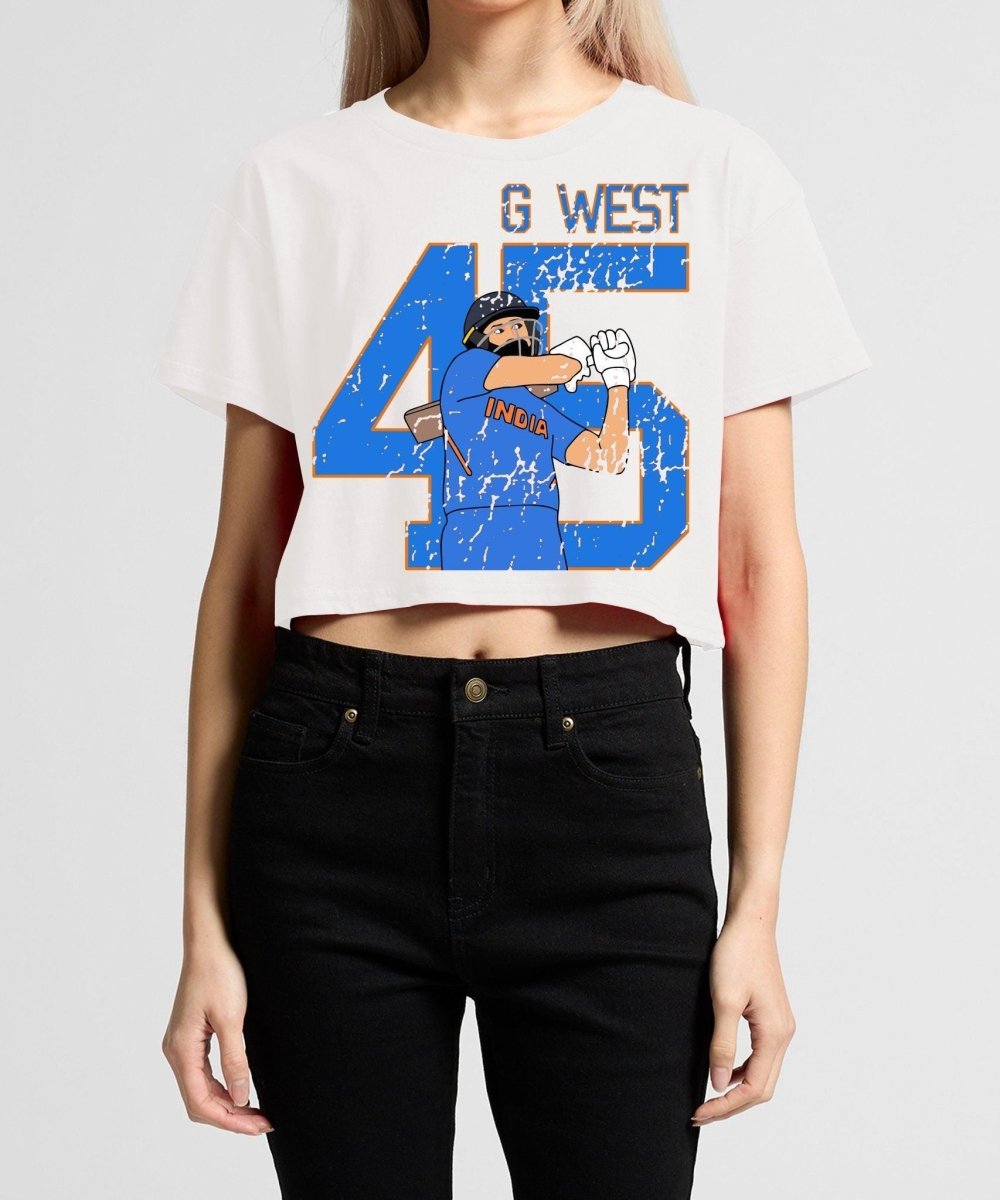 G West Women Cricket India King - 45 White Crop T-Shirt : Gwwscdtf2411 - G West