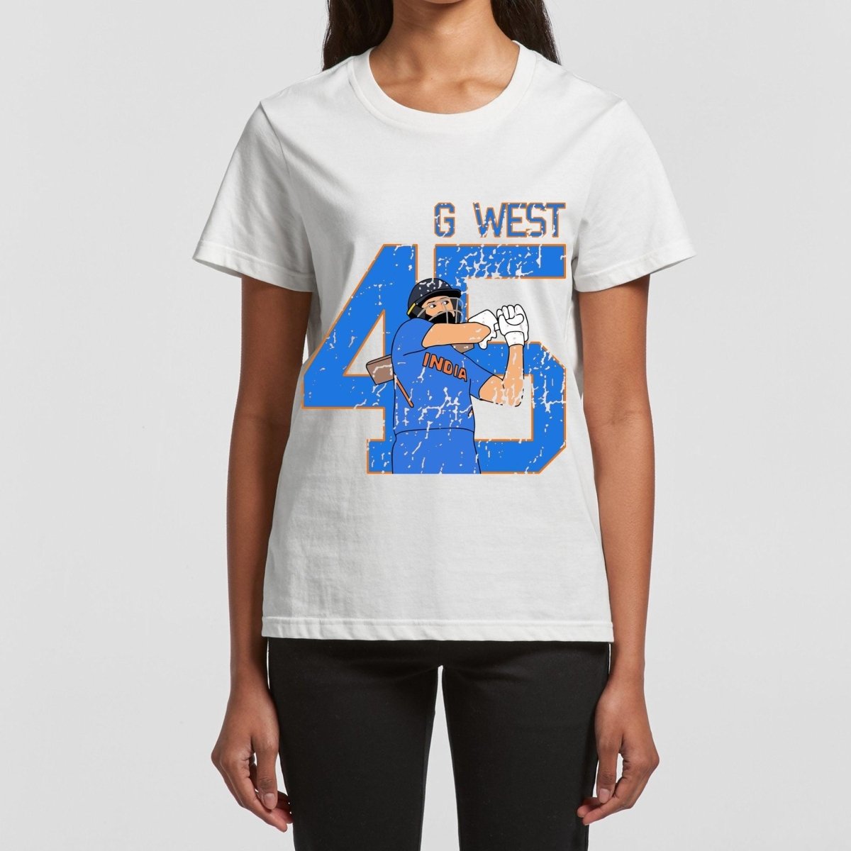 G West Women Cricket India King - 45 White T-Shirt : Gwwbsdtf2411 - G West