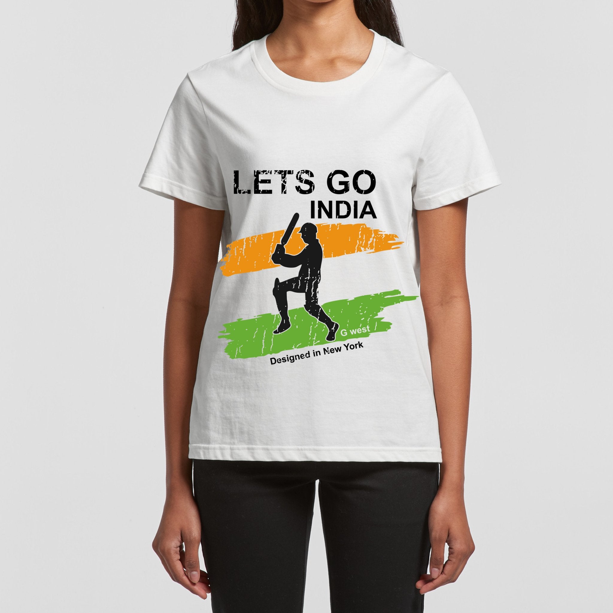 G West Women Cricket Lets Go India White T - Shirt : GWWBSDTF2406 - G West