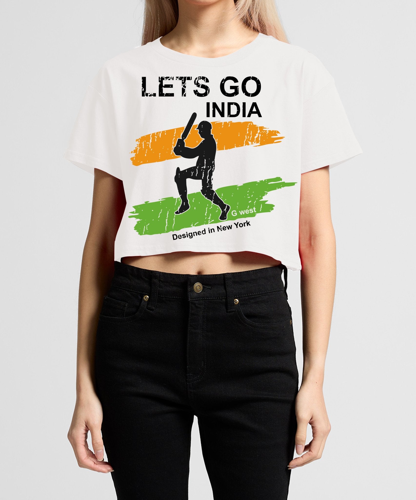 G West Women Cricket Lets Go India White T - Shirt : GWWSCDTF2406 - G West