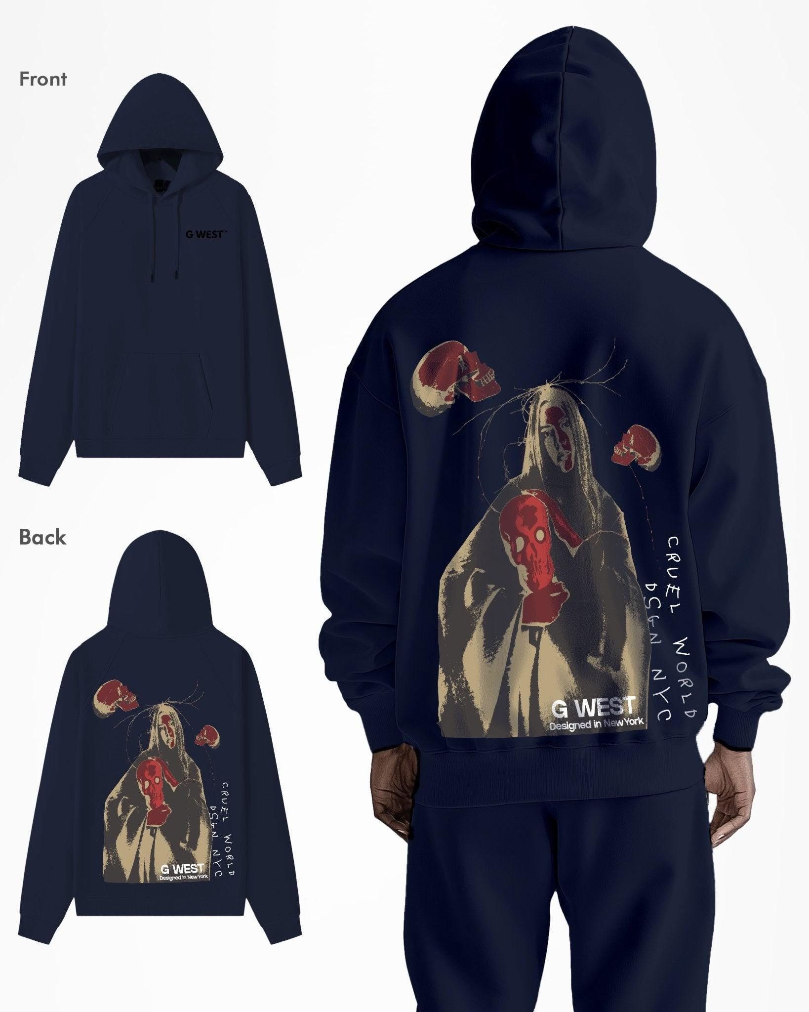 G WEST RED SKULL HEAVY PREMIUM OVERSIZED HOODIE - G West