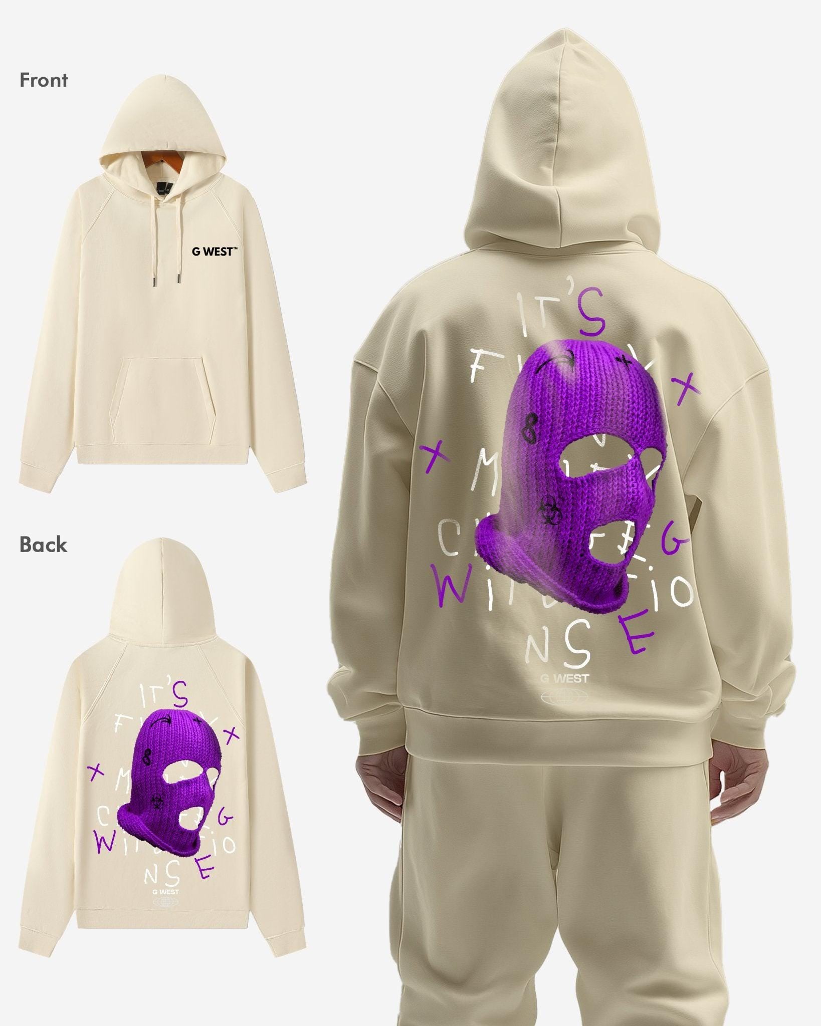 G WEST PURPLE SKI MASK HEAVY PREMIUM OVERSIZED HOODIE - G West