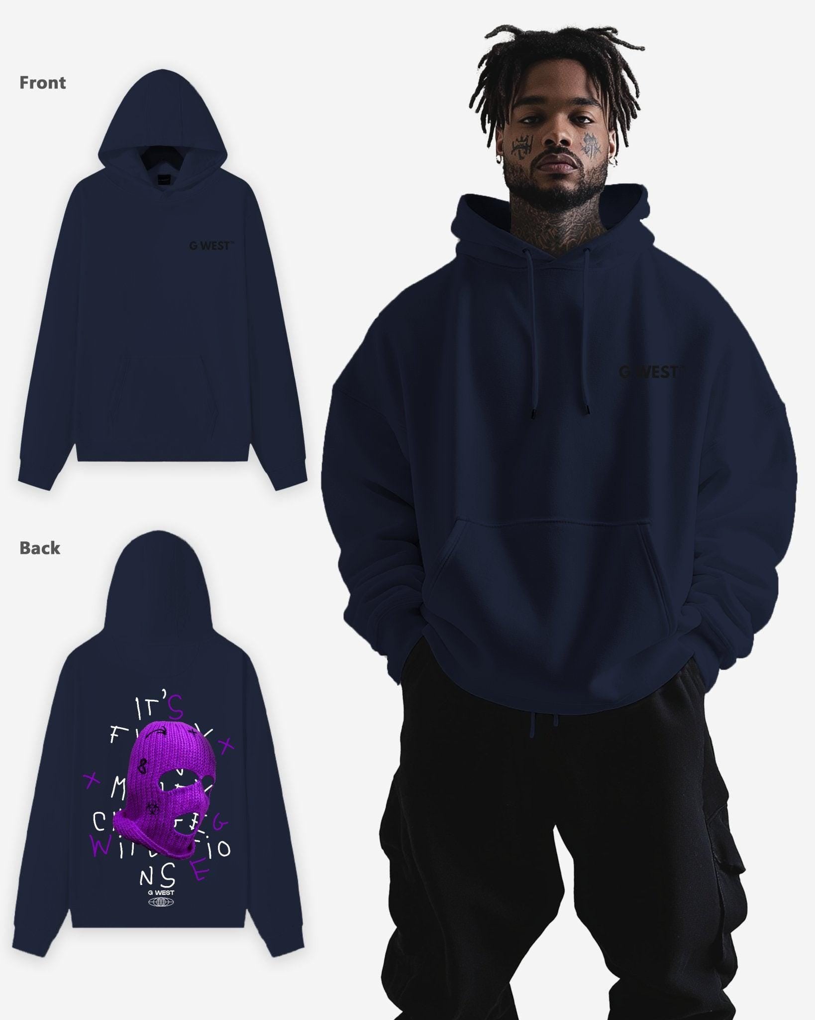 G WEST PURPLE SKI MASK HEAVY PREMIUM OVERSIZED HOODIE - G West