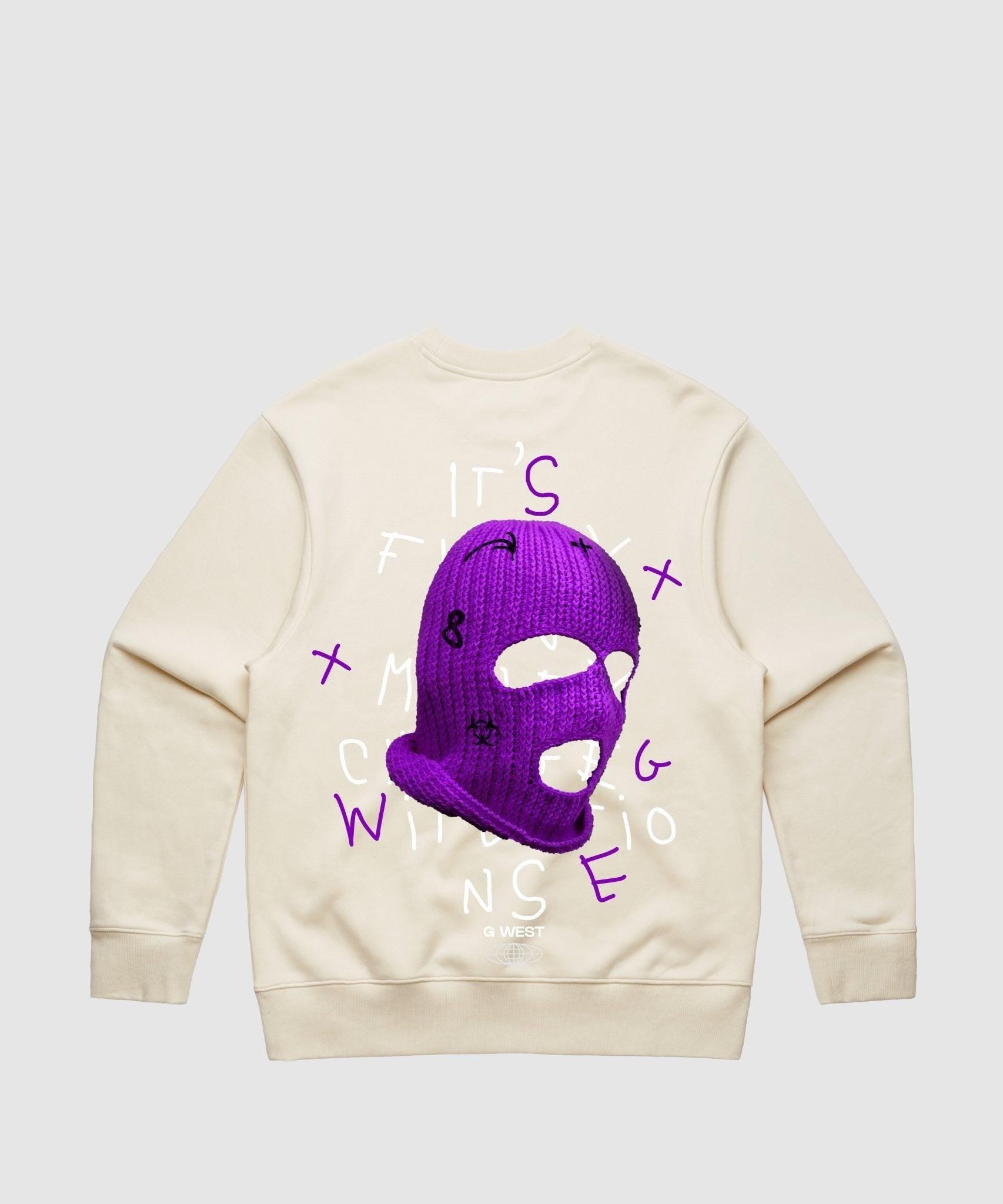 G WEST PURPLE SKI MASK HEAVY PREMIUM CREWNECK - 6 COLORS - G West